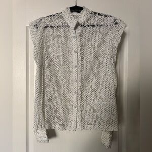INA White Lace Top with Black Polka Dots